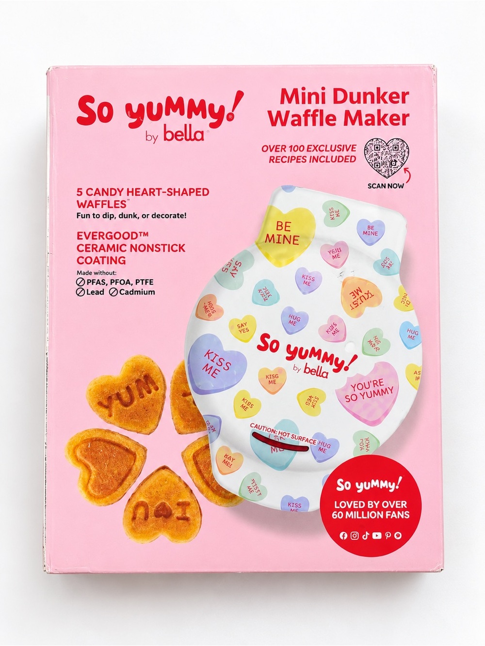 So Yummy by bella Mini Dunker Waffle Maker - Pink Candy Heart Design